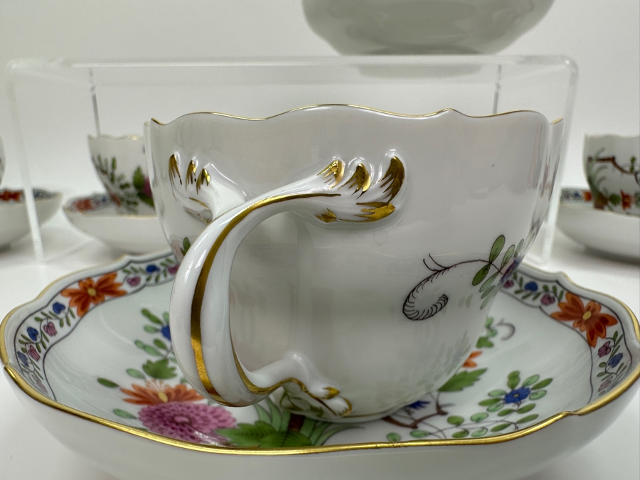 Meissen (Germany) Fine Porcelain Individually Hand Painted 'Colorful Rich Sheaf Pattern With Edge, Gold Edge' Decor 39110 Six Cups 2-5/8H & Saucers 5.5W Estimate $2,250 [Photo 7]