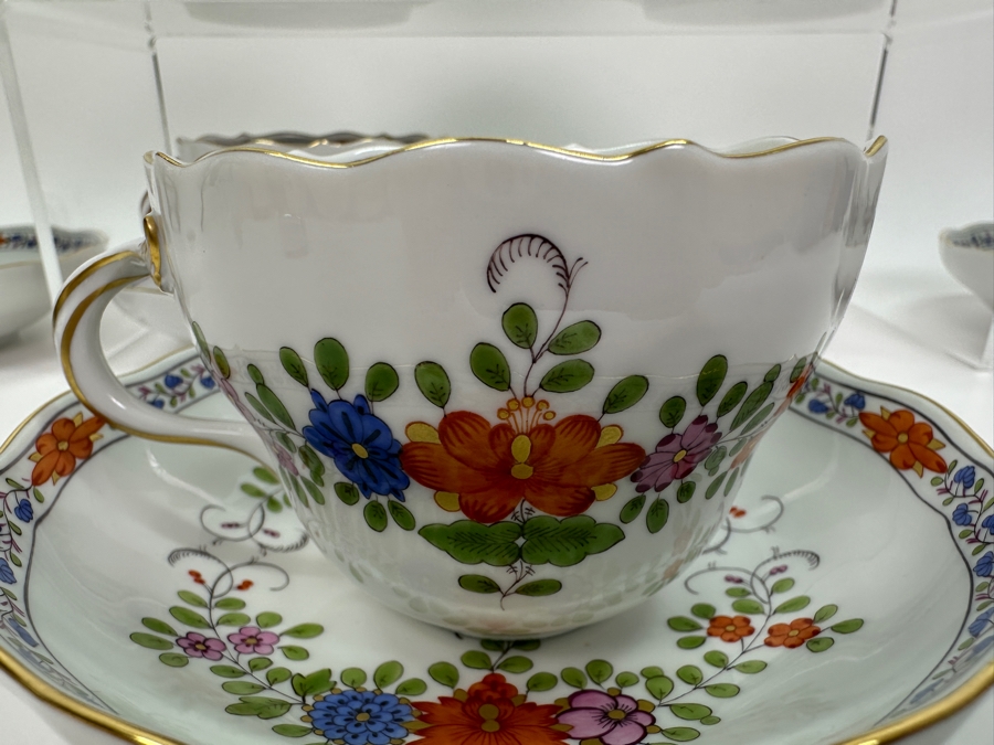Meissen (Germany) Fine Porcelain Individually Hand Painted 'Colorful Indian Flower Painting, 2 Parts, Gold Edge' Dekor 451110 Six Cups 2.5H & Saucers 5.5W Estimate $2,050	 [Photo 10]
