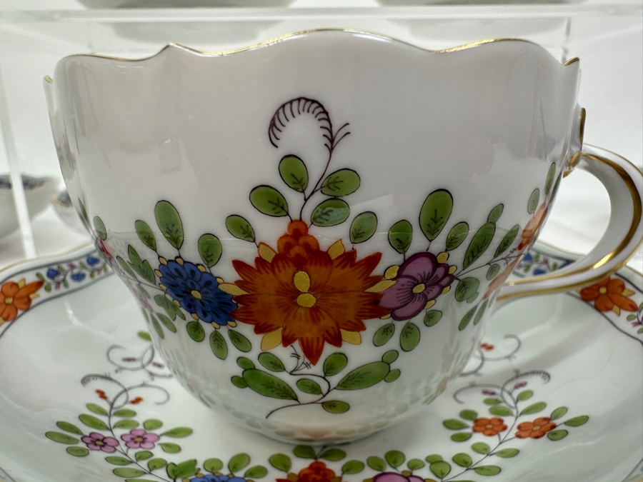 Meissen (Germany) Fine Porcelain Individually Hand Painted 'Colorful Indian Flower Painting, 2 Parts, Gold Edge' Dekor 451110 Six Cups 2.5H & Saucers 5.5W Estimate $2,050	 [Photo 7]