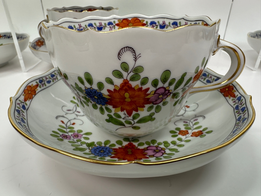 Meissen (Germany) Fine Porcelain Individually Hand Painted 'Colorful Indian Flower Painting, 2 Parts, Gold Edge' Dekor 451110 Six Cups 2.5H & Saucers 5.5W Estimate $2,050	 [Photo 6]