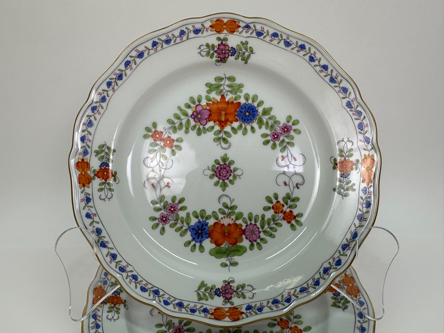Meissen (Germany) Fine Porcelain Individually Hand Painted 'Colorful Indian Flower Painting, 2 Parts, Gold Edge' Dekor 451110 Six Underplates For Cups & Saucers 7-1/8W Estimate $1,200 [Photo 4]