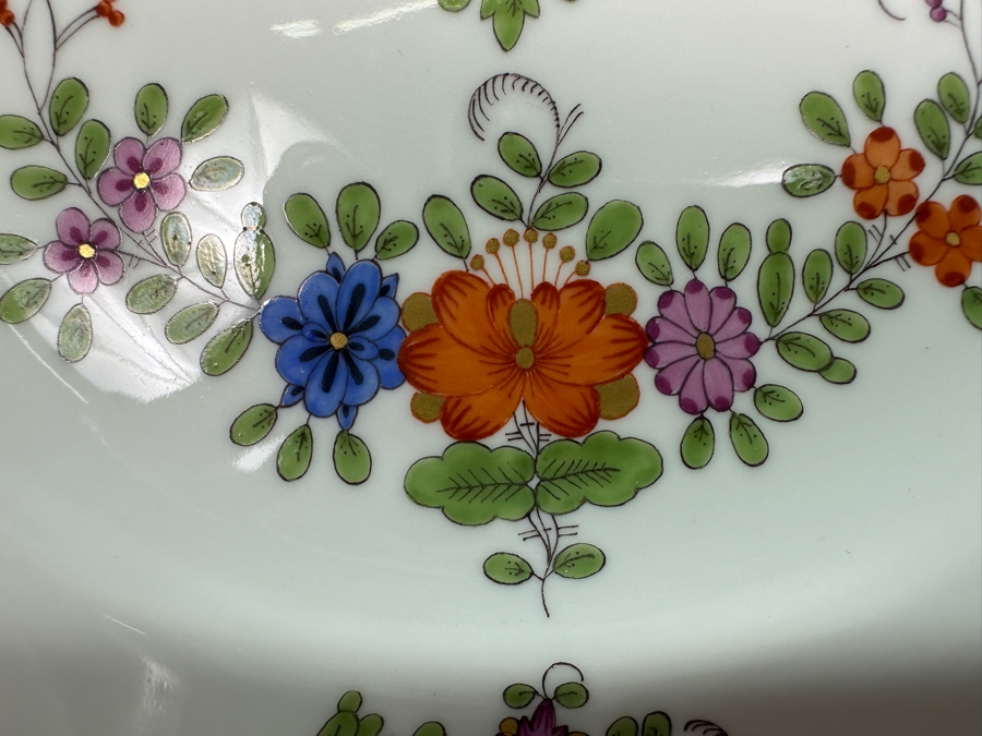 Meissen (Germany) Fine Porcelain Individually Hand Painted 'Colorful Indian Flower Painting, 2 Parts, Gold Edge' Dekor 451110 Six Underplates For Cups & Saucers 7-1/8W Estimate $1,200 [Photo 6]