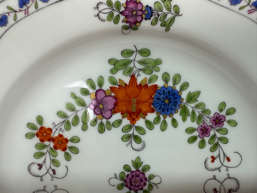 Meissen (Germany) Fine Porcelain Individually Hand Painted 'Colorful Indian Flower Painting, 2 Parts, Gold Edge' Dekor 451110 Six Underplates For Cups & Saucers 7-1/8W Estimate $1,200 [Photo 5]