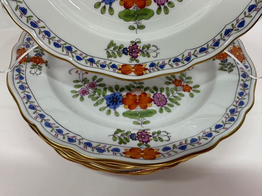 Meissen (Germany) Fine Porcelain Individually Hand Painted 'Colorful Indian Flower Painting, 2 Parts, Gold Edge' Dekor 451110 Six Underplates For Cups & Saucers 7-1/8W Estimate $1,200 [Photo 7]