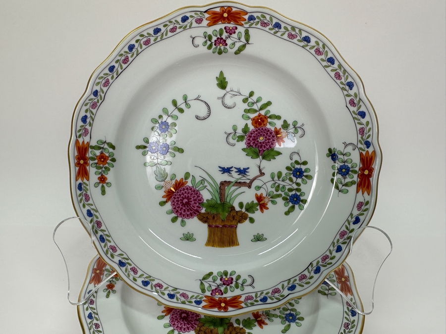Meissen (Germany) Fine Porcelain Individually Hand Painted 'Colorful Rich Sheaf Pattern With Edge, Gold Edge' Decor 39110 Six Underplates For Cups & Saucers 7-1/8W Estimate $1,200 [Photo 3]