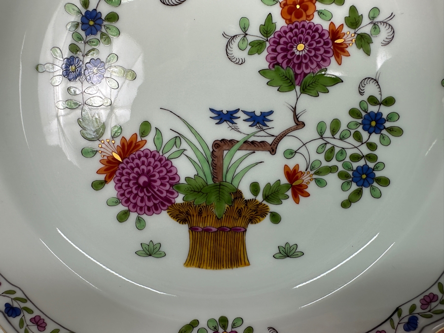 Meissen (Germany) Fine Porcelain Individually Hand Painted 'Colorful Rich Sheaf Pattern With Edge, Gold Edge' Decor 39110 Six Underplates For Cups & Saucers 7-1/8W Estimate $1,200 [Photo 4]
