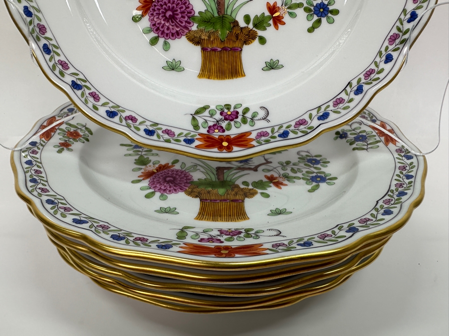 Meissen (Germany) Fine Porcelain Individually Hand Painted 'Colorful Rich Sheaf Pattern With Edge, Gold Edge' Decor 39110 Six Underplates For Cups & Saucers 7-1/8W Estimate $1,200 [Photo 8]