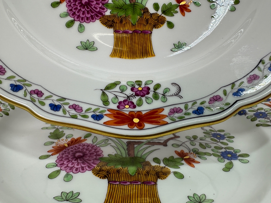 Meissen (Germany) Fine Porcelain Individually Hand Painted 'Colorful Rich Sheaf Pattern With Edge, Gold Edge' Decor 39110 Six Underplates For Cups & Saucers 7-1/8W Estimate $1,200 [Photo 7]