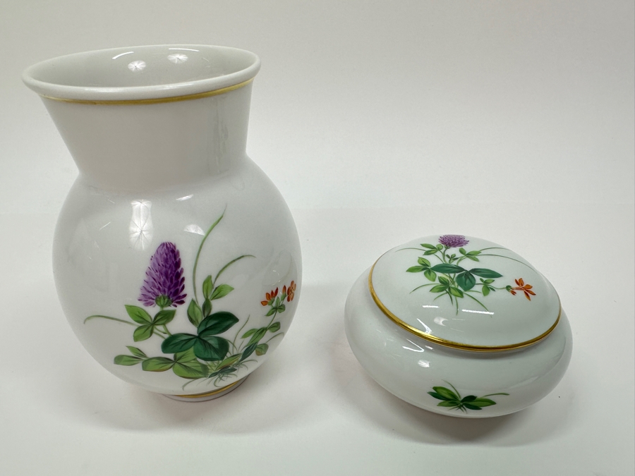 Meissen (Germany) Fine Porcelain Individually Hand Painted Vase 4H And Lidded Box 2H Estimate $250 [Photo 3]