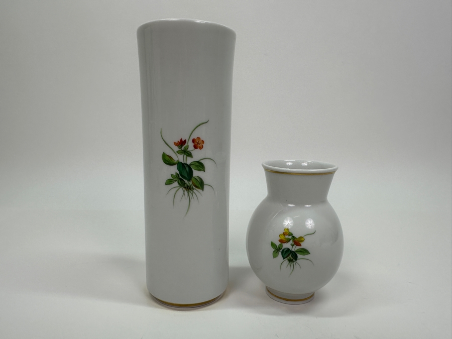 Meissen (Germany) Fine Porcelain Individually Hand Painted Two Vases 6-3/8H And 3.5H Estimate $250 [Photo 2]
