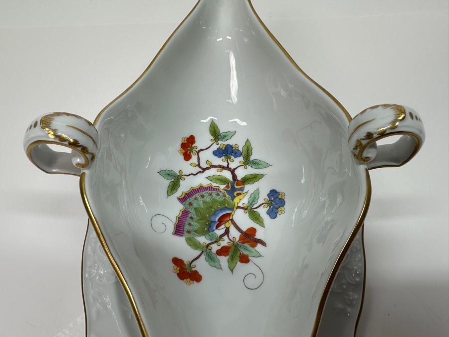 Meissen (Germany) Fine Porcelain Individually Hand Painted 'Colorful Chinese Butterfly Painting With Gold Rim' Schmetterling, Gravy Boat With Attached Underplate 10W Estimate $350 [Photo 8]
