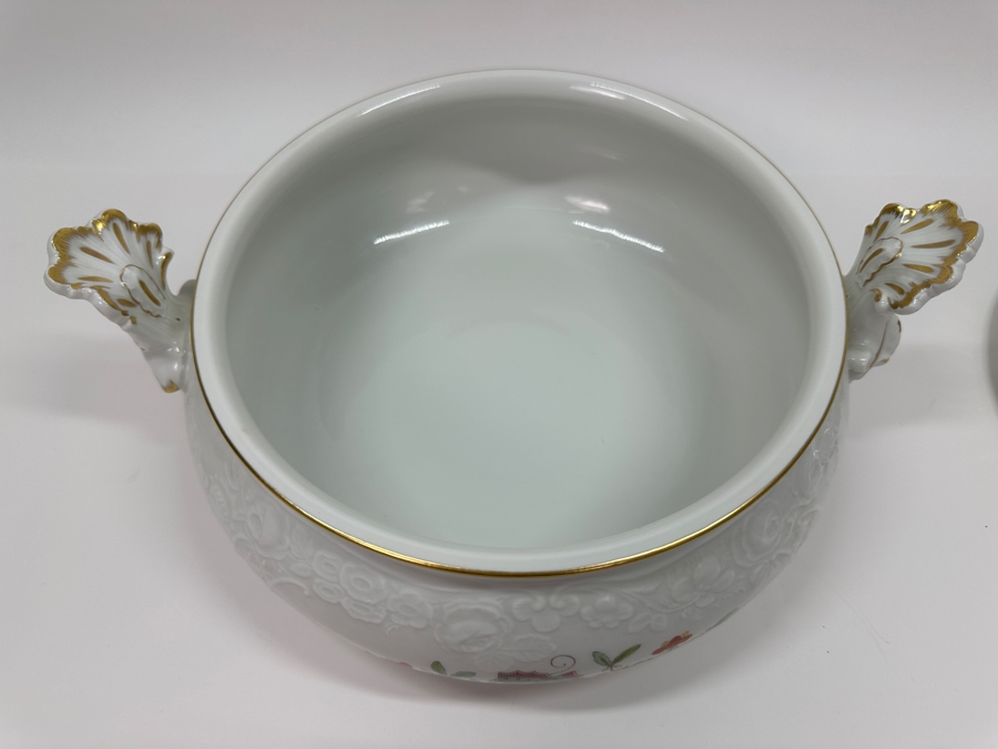 Meissen (Germany) Fine Porcelain Individually Hand Painted 'Colorful Chinese Butterfly Painting With Gold Rim' Schmetterling, Soup Tureen 12W X 8H Estimate $1,500 [Photo 12]