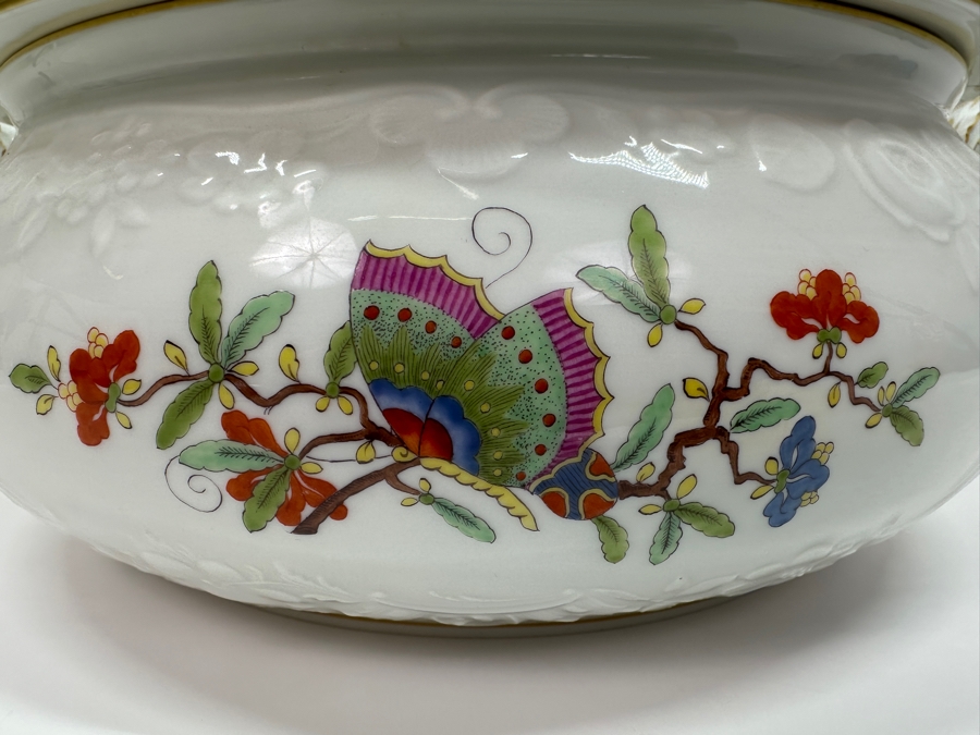 Meissen (Germany) Fine Porcelain Individually Hand Painted 'Colorful Chinese Butterfly Painting With Gold Rim' Schmetterling, Soup Tureen 12W X 8H Estimate $1,500 [Photo 4]