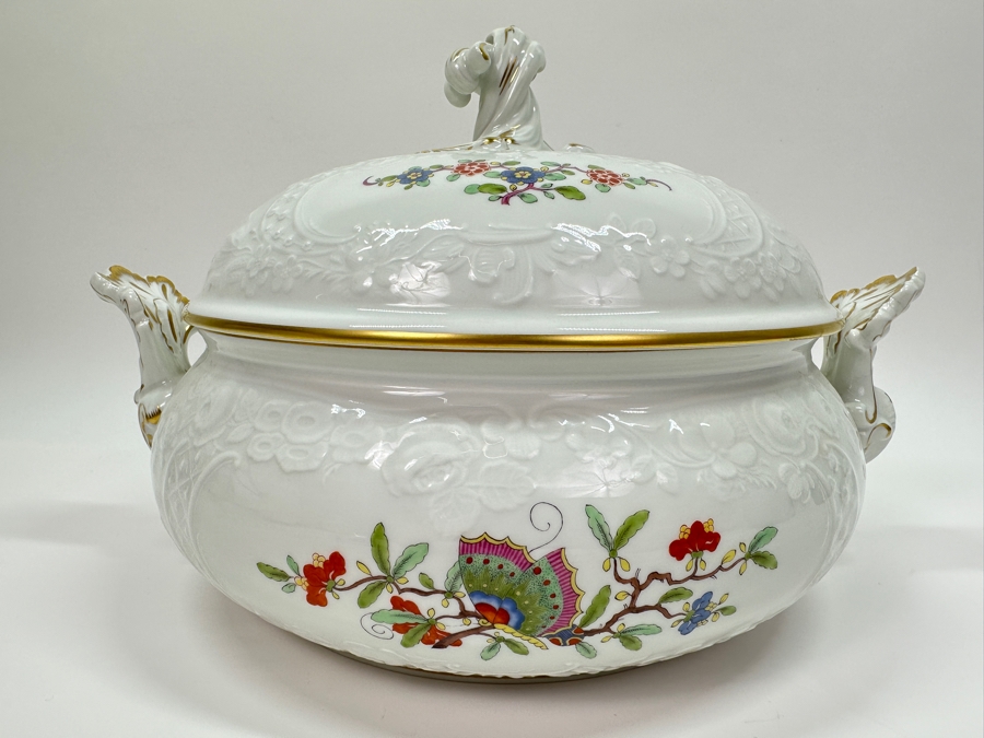 Meissen (Germany) Fine Porcelain Individually Hand Painted 'Colorful Chinese Butterfly Painting With Gold Rim' Schmetterling, Soup Tureen 12W X 8H Estimate $1,500 [Photo 10]