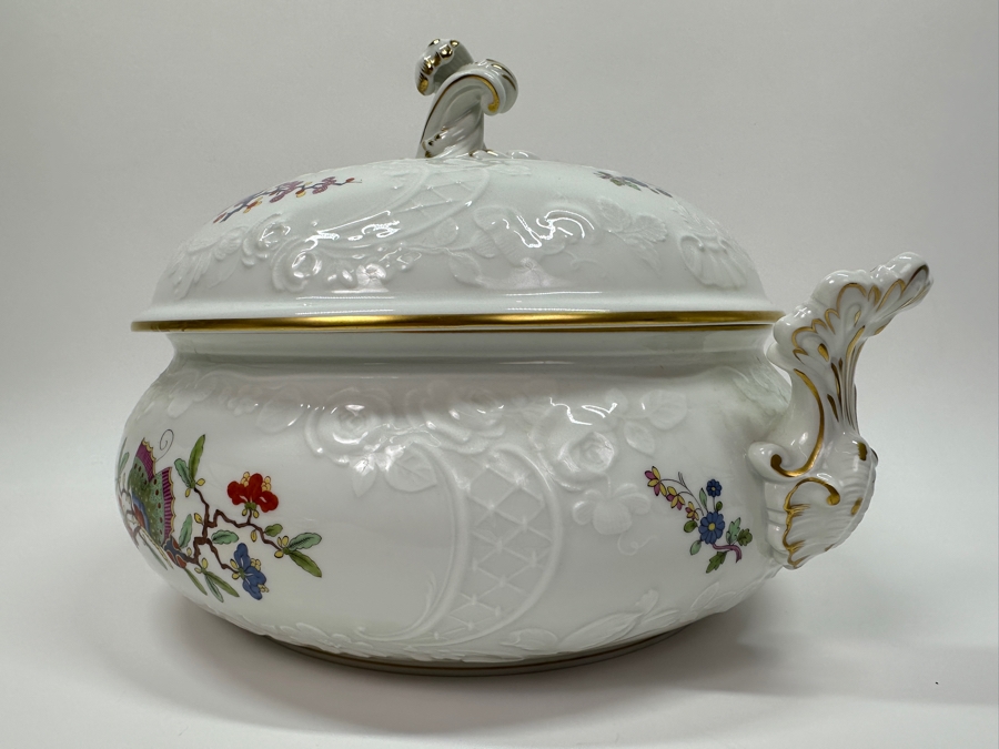 Meissen (Germany) Fine Porcelain Individually Hand Painted 'Colorful Chinese Butterfly Painting With Gold Rim' Schmetterling, Soup Tureen 12W X 8H Estimate $1,500 [Photo 8]