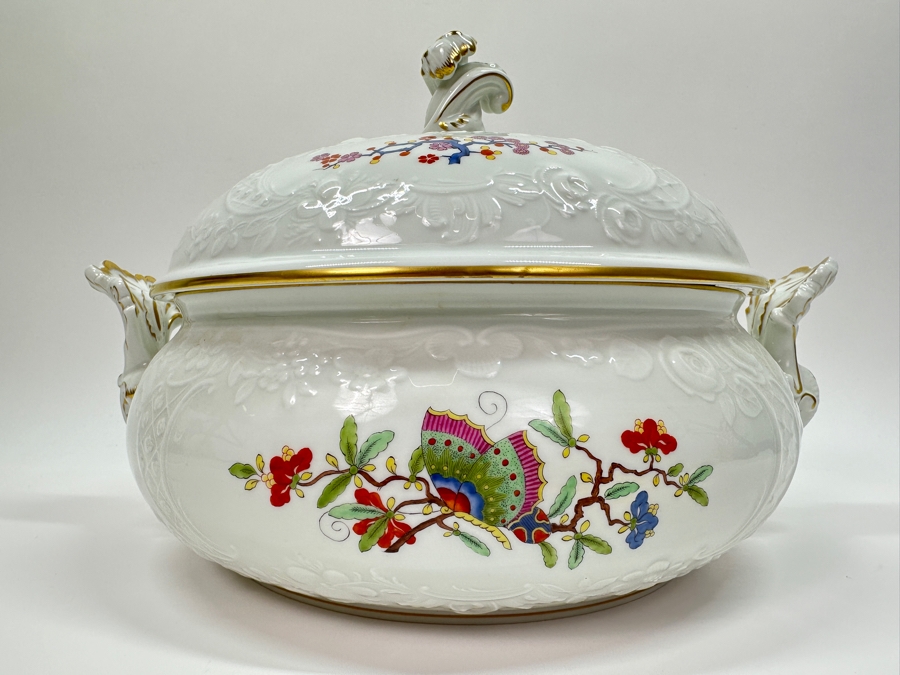 Meissen (Germany) Fine Porcelain Individually Hand Painted 'Colorful Chinese Butterfly Painting With Gold Rim' Schmetterling, Soup Tureen 12W X 8H Estimate $1,500 [Photo 2]
