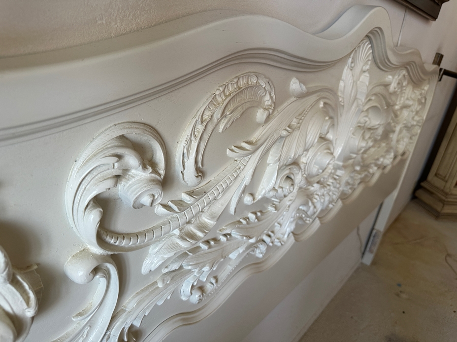 White Painted Carved Wooden Headboard 80W X 45H [Photo 4]