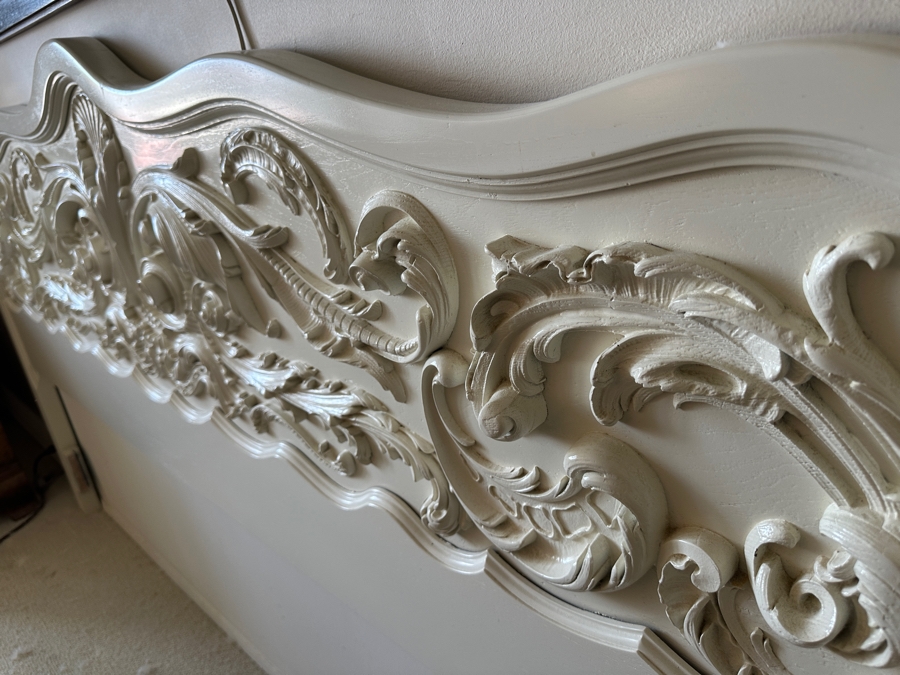 White Painted Carved Wooden Headboard 80W X 45H [Photo 3]