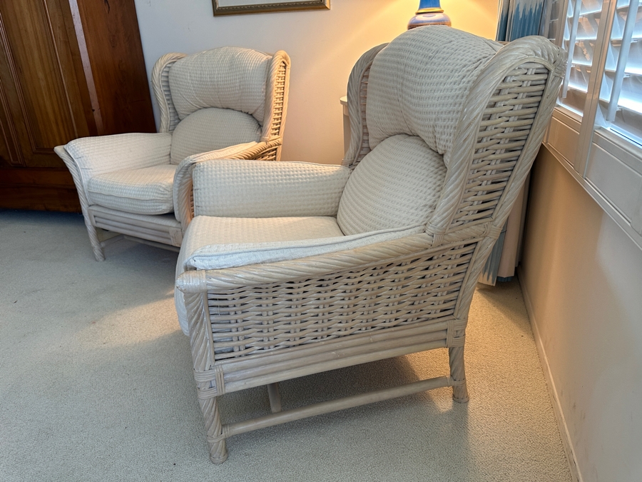 Pair Of Vintage Lane Venture Wicker Armchairs [Photo 5]