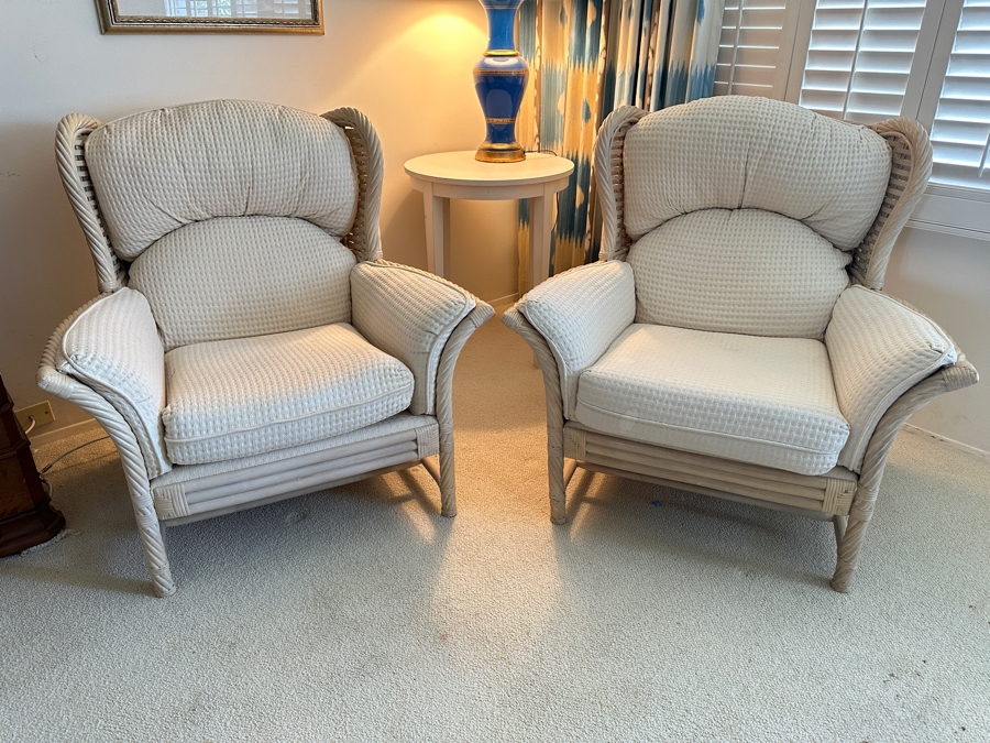 Pair Of Vintage Lane Venture Wicker Armchairs [Photo 1]