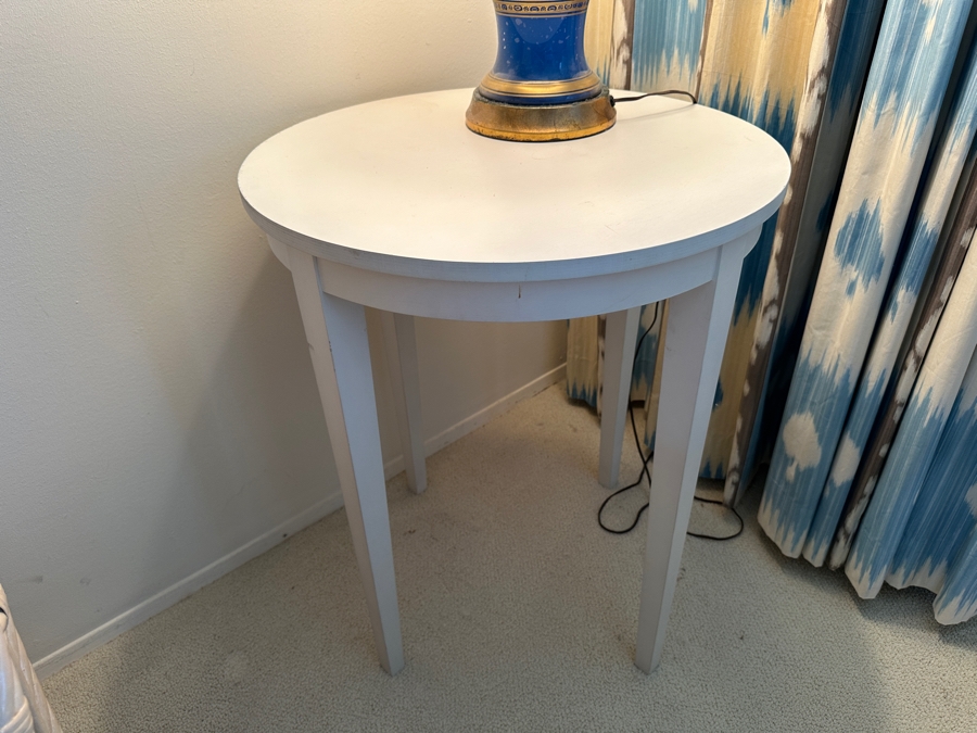 Round Painted White Wooden Side Table 24W X 28.5H [Photo 1]