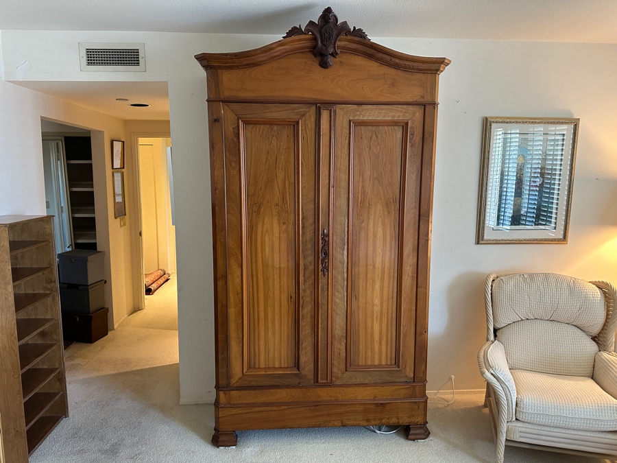 Antique Carved Wooden Wardrobe Armoire Cabinet 54W X 23D X 98H [Photo 2]