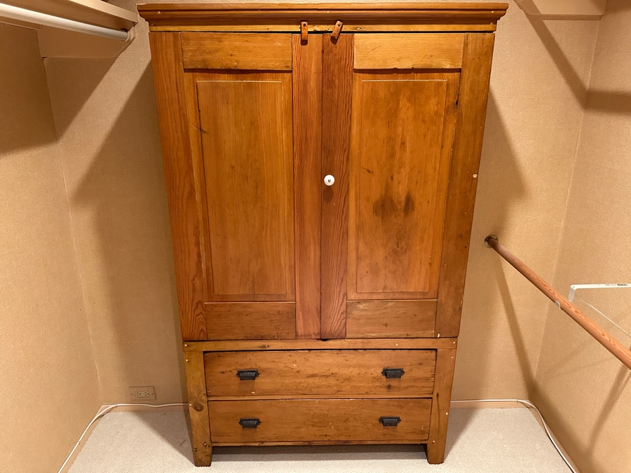 Antique Primitive Pine Wardrobe Armoire Cabinet 42W X 14D X 67.5H [Photo 2]