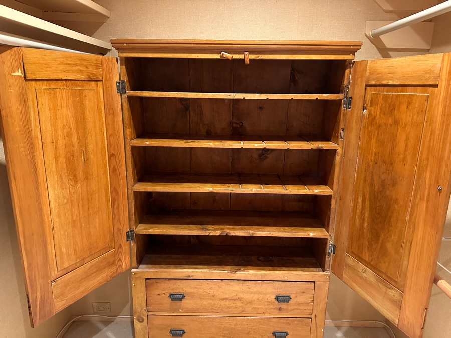 Antique Primitive Pine Wardrobe Armoire Cabinet 42W X 14D X 67.5H [Photo 4]
