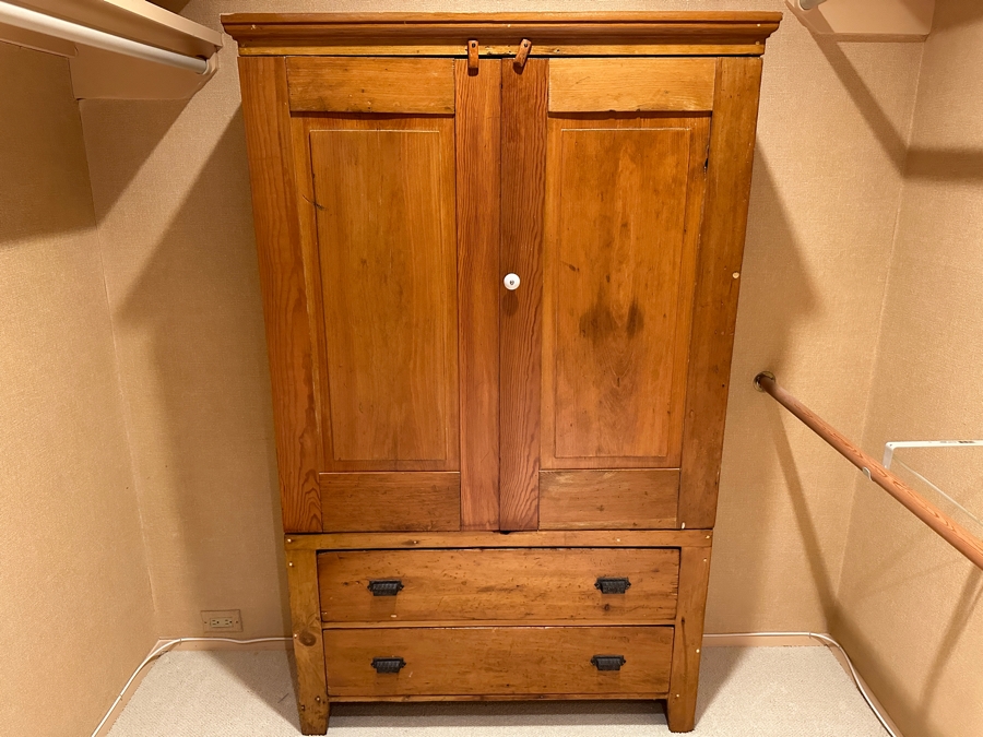 Antique Primitive Pine Wardrobe Armoire Cabinet 42W X 14D X 67.5H [Photo 3]