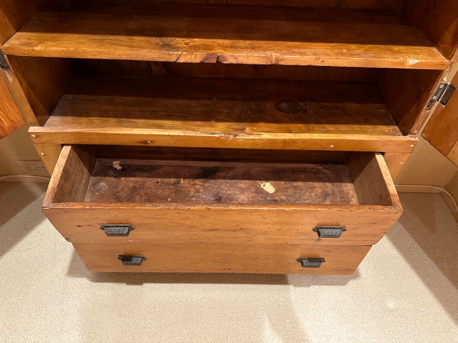 Antique Primitive Pine Wardrobe Armoire Cabinet 42W X 14D X 67.5H [Photo 11]