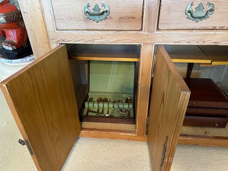 Stunning Antique Primitive Cabinet With Hutch 72W X 22D X 82H [Photo 15]