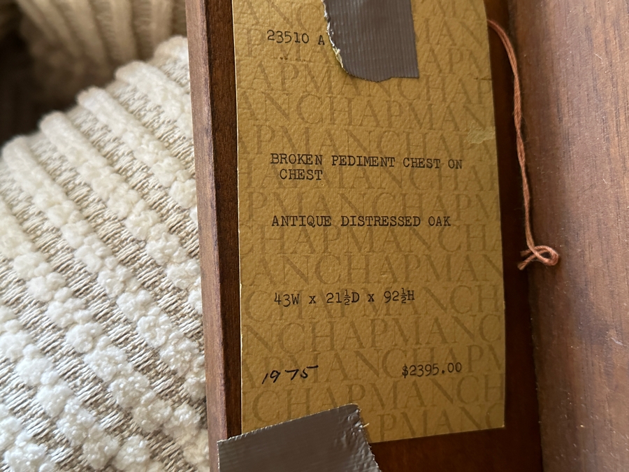 Antique Distressed Oak Highboy Chest On Chest 43W X 21.5D X 92.5H Retailed For $2,395 In 1975 [Photo 12]