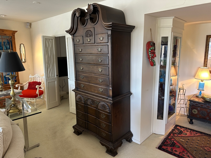 Antique Distressed Oak Highboy Chest On Chest 43W X 21.5D X 92.5H Retailed For $2,395 In 1975 [Photo 5]