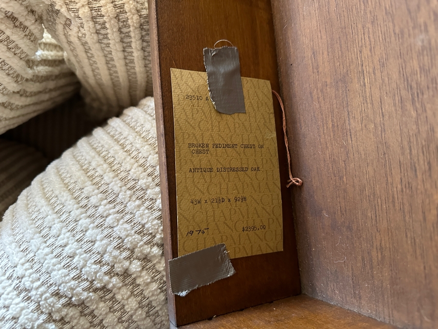 Antique Distressed Oak Highboy Chest On Chest 43W X 21.5D X 92.5H Retailed For $2,395 In 1975 [Photo 11]
