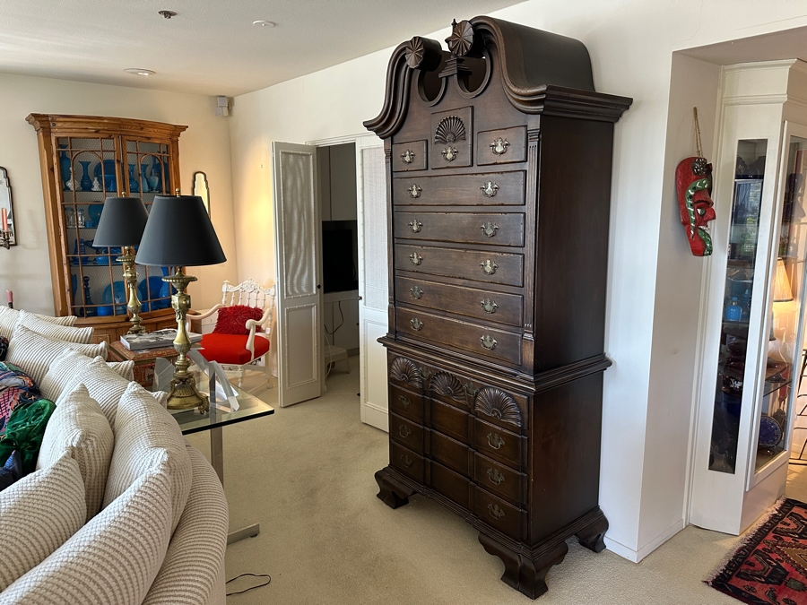 Antique Distressed Oak Highboy Chest On Chest 43W X 21.5D X 92.5H Retailed For $2,395 In 1975 [Photo 6]