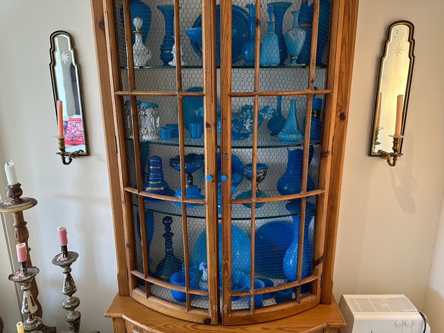 Vintage Pine Cabinet With Chicken Wire Display Hutch 41.5W X 20D X 87H [Photo 3]