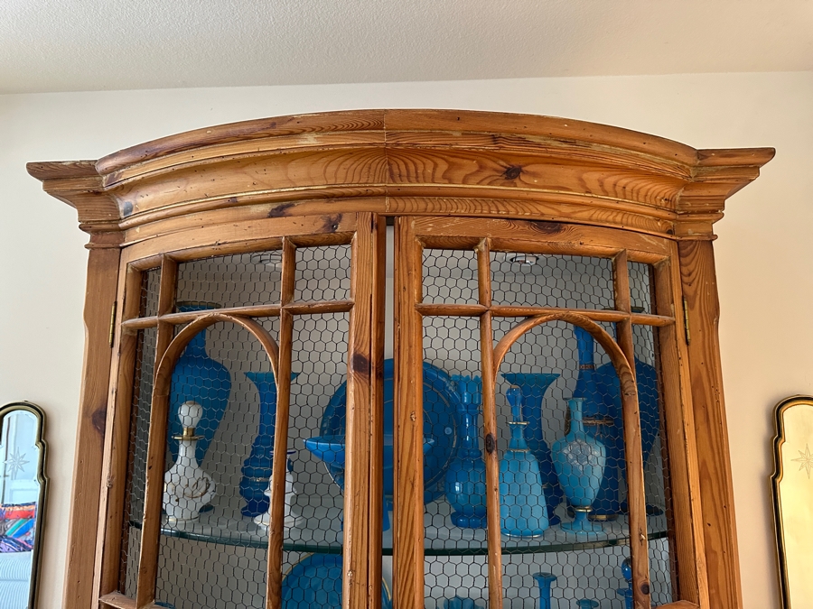 Vintage Pine Cabinet With Chicken Wire Display Hutch 41.5W X 20D X 87H [Photo 4]