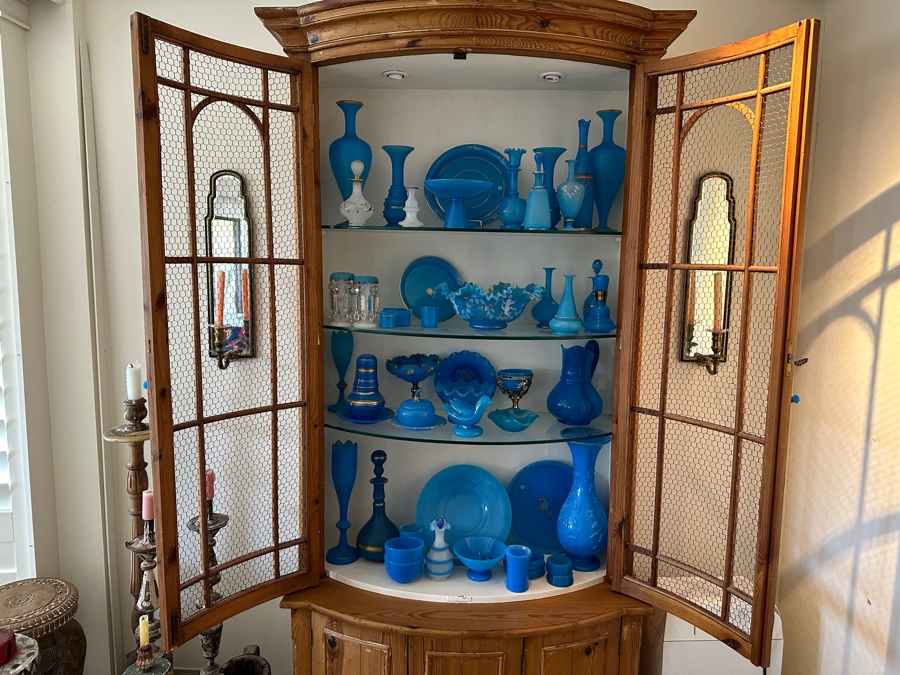 Vintage Pine Cabinet With Chicken Wire Display Hutch 41.5W X 20D X 87H [Photo 6]