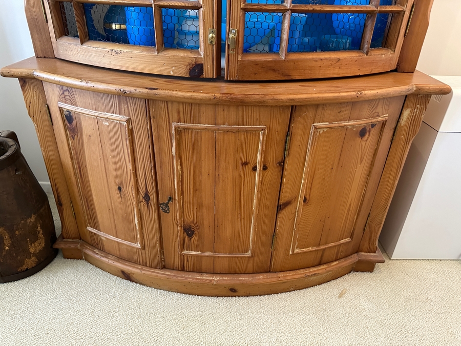 Vintage Pine Cabinet With Chicken Wire Display Hutch 41.5W X 20D X 87H [Photo 2]