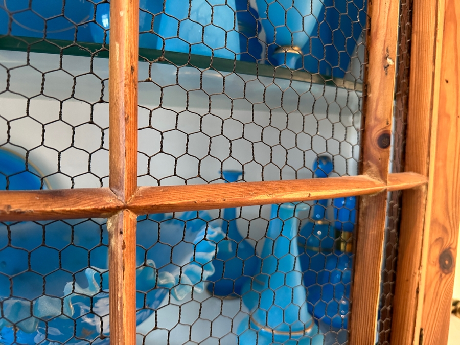 Vintage Pine Cabinet With Chicken Wire Display Hutch 41.5W X 20D X 87H [Photo 5]