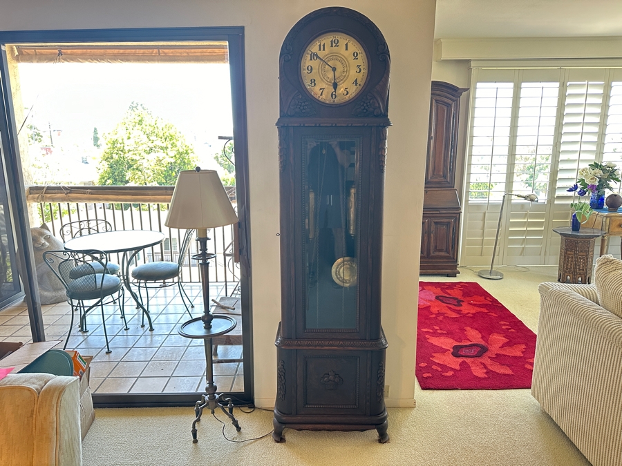 Working Antique Carved Wooden Case Grandfather Clock 24W X 12D X 80.5H [Photo 2]