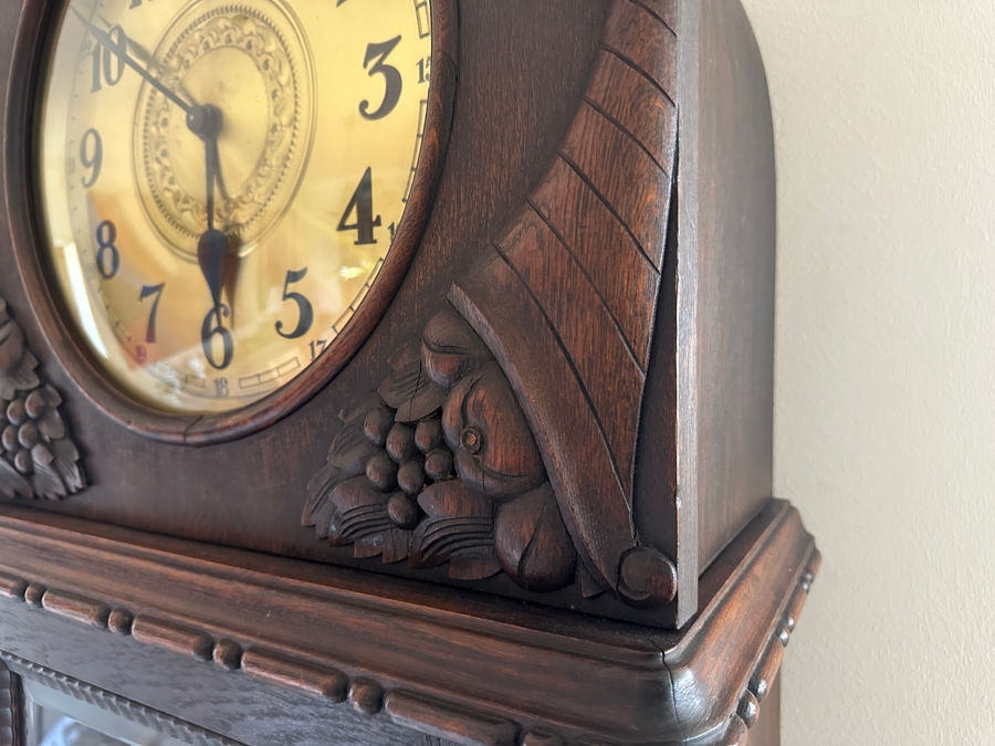 Working Antique Carved Wooden Case Grandfather Clock 24W X 12D X 80.5H [Photo 5]