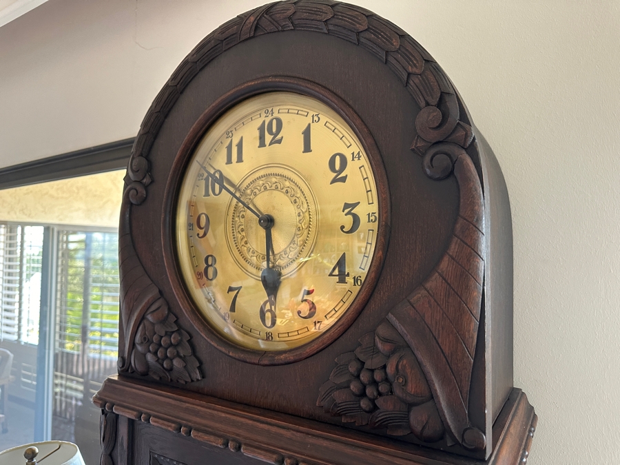 Working Antique Carved Wooden Case Grandfather Clock 24W X 12D X 80.5H [Photo 3]