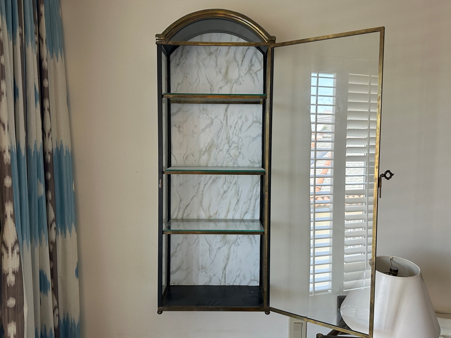 Vintage Brass Glass Front/Sides Curio Cabinet Mount On Wall Or Freestanding 15W X 8D X 40H [Photo 11]
