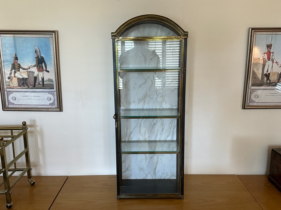 Vintage Brass Glass Front/Sides Curio Cabinet Mount On Wall Or Freestanding 15W X 8D X 40H [Photo 4]