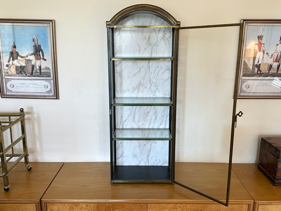 Vintage Brass Glass Front/Sides Curio Cabinet Mount On Wall Or Freestanding 15W X 8D X 40H [Photo 3]