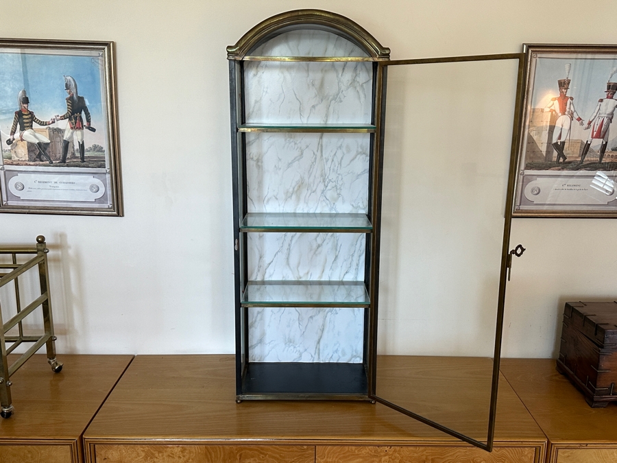 Vintage Brass Glass Front/Sides Curio Cabinet Mount On Wall Or Freestanding 15W X 8D X 40H [Photo 2]