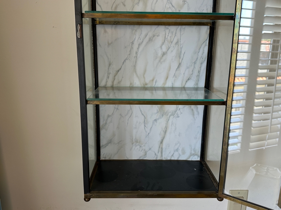 Vintage Brass Glass Front/Sides Curio Cabinet Mount On Wall Or Freestanding 15W X 8D X 40H [Photo 12]