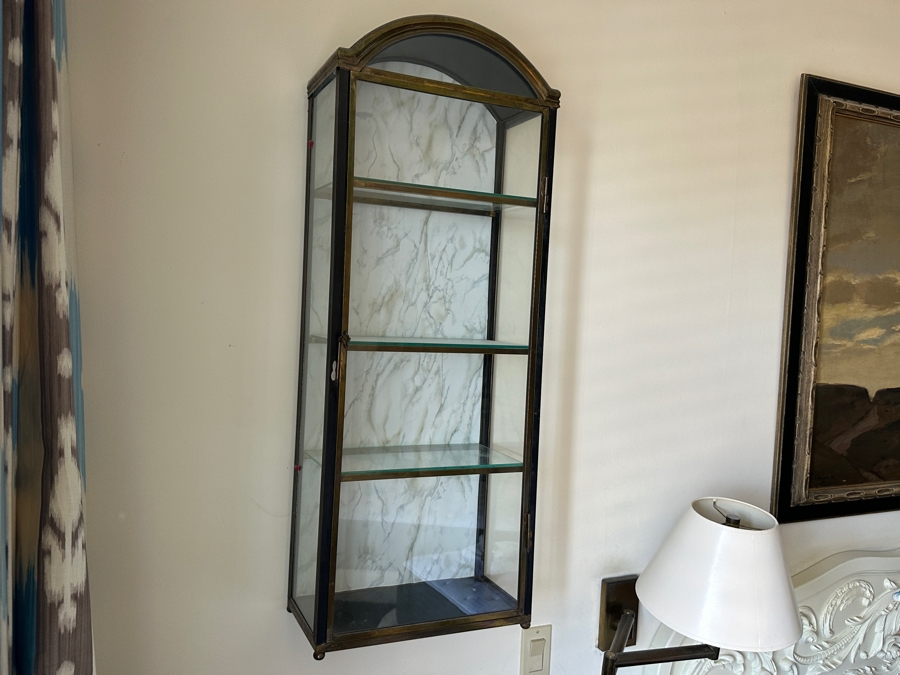 Vintage Brass Glass Front/Sides Curio Cabinet Mount On Wall Or Freestanding 15W X 8D X 40H [Photo 7]