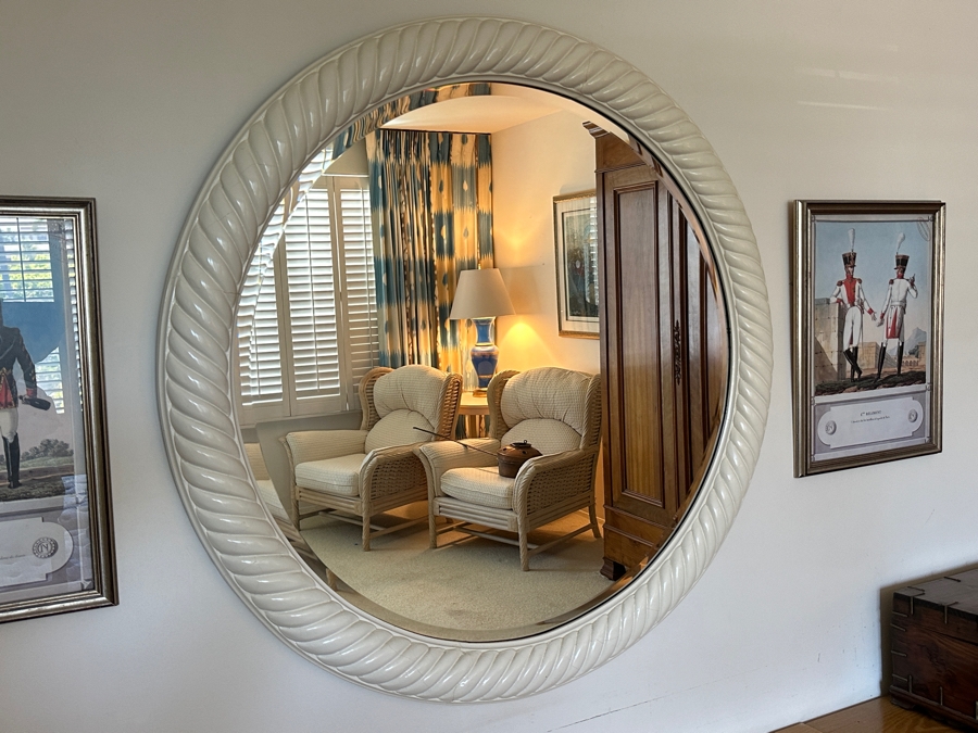 White Wooden Round Beveled Glass Wall Mirror 41W [Photo 4]